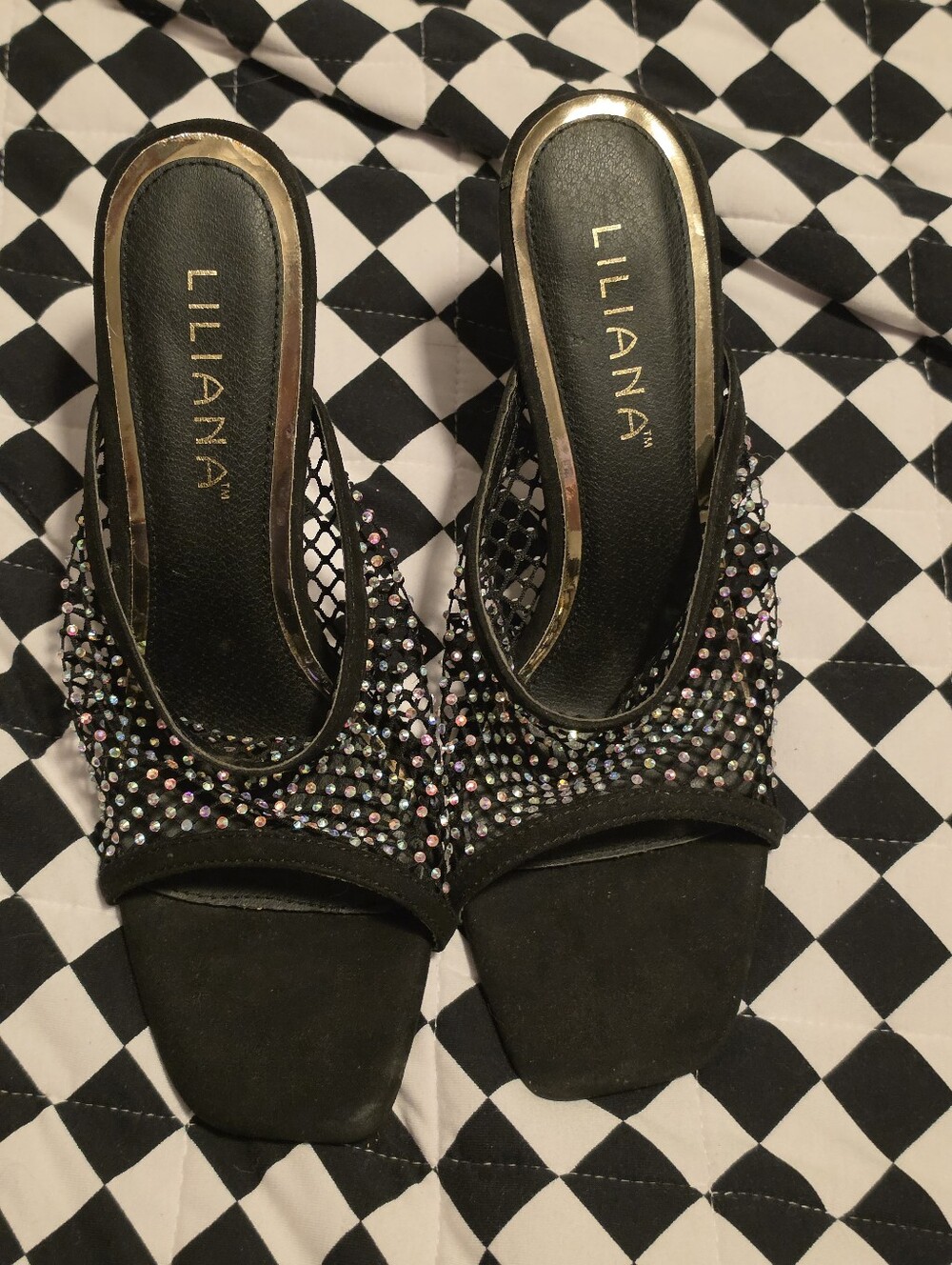Liliana Black Crystal-Embellished Slide Mules